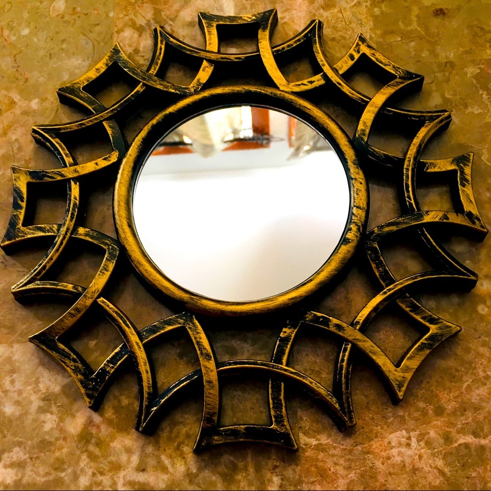 Distressed Gold & Black Decorative Accent Mirror